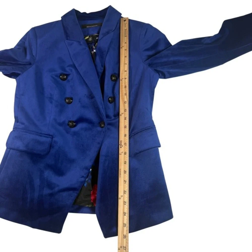 WHBM Royal Blue Velvet Blazer Women 4 Double Breasted Floral Lined Career Jacket